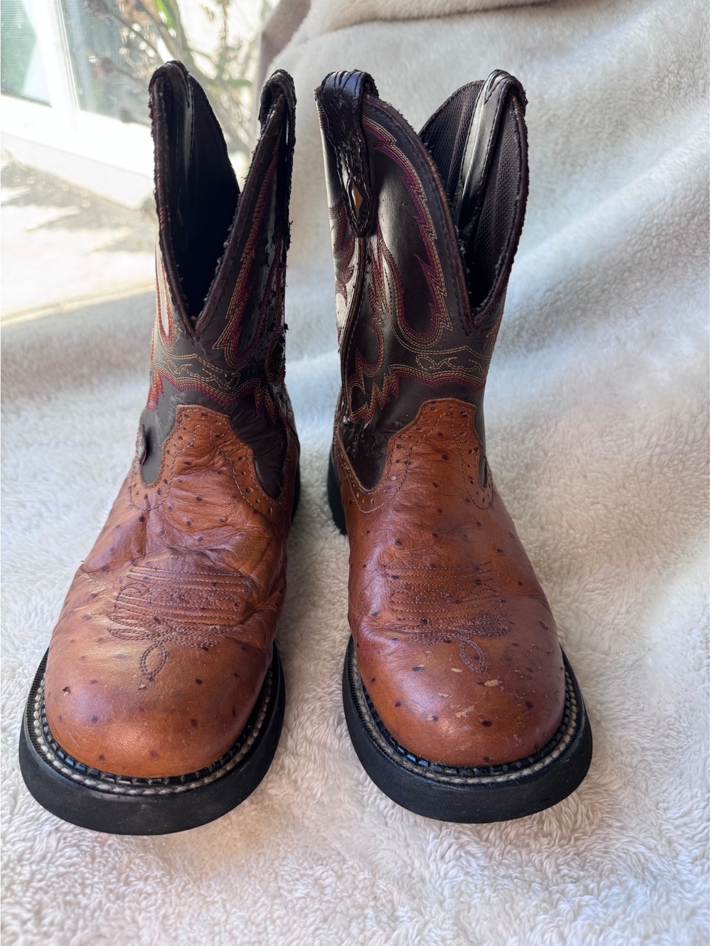 Justin Gypsy Women’s Cognac Ostrich Print Leather Western Cowboy Boots Size 8B